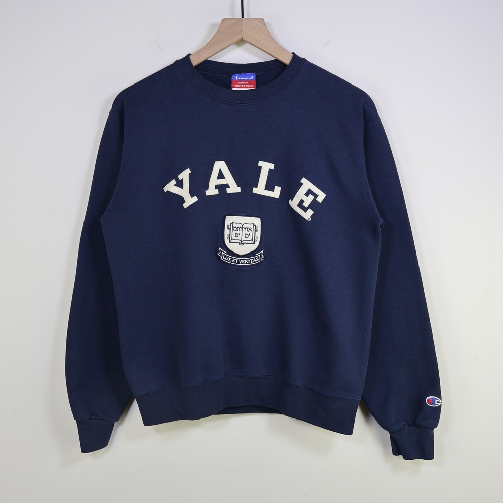 Vintage Y2K Yale University Champion Crewneck Sweatshirt Small Navy Blue Cotton‎